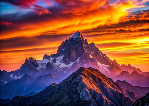 Majestic Silhouette of Mount Linzone at Sunset, Orobie Alps, Lombardy, Italy