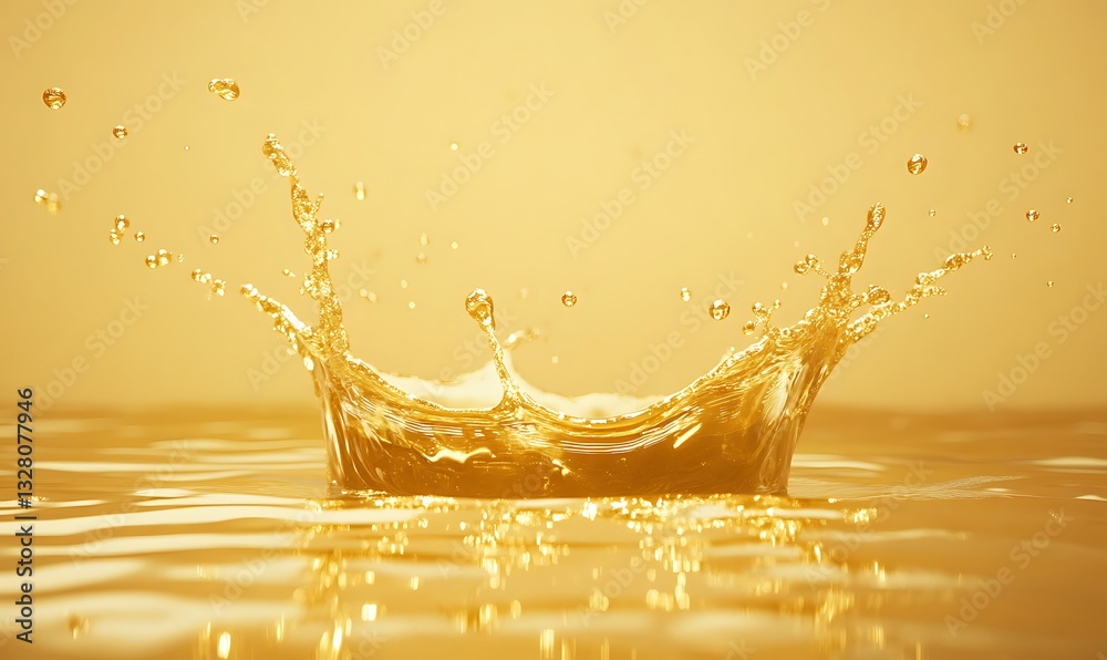 Fototapete Golden splash in water creating a dynamic ripple effect.