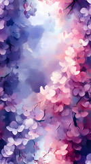 Fototapeta premium Seamless Watercolor Wisteria Floral Pattern with Cascading Purple and Pink Blossoms 