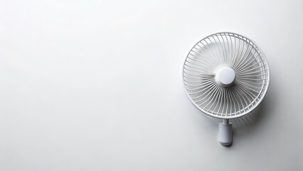 Minimalist Portable Fan Flat Lay, Clean White Background, Product Photography,  Copy Space,  Modern Design,  Summer Cooling