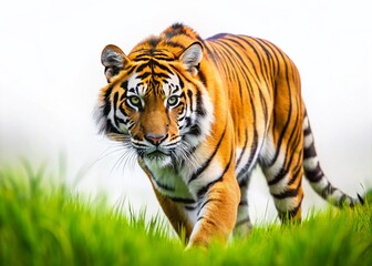 Naklejka premium Majestic Tiger Grazing, Long Exposure, White Background Stock Photo