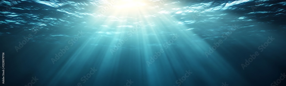 Poster underwater rays of light illuminating a serene aquatic scene.
