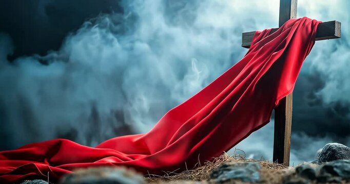 Red Cloth Draped Over Cross