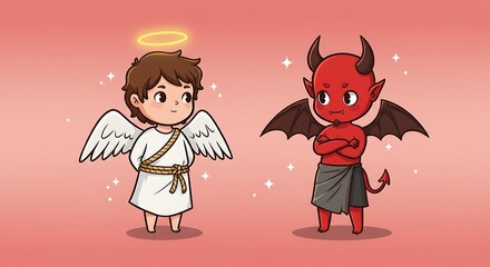 Illustration of angel and devil - choices between good and evil - for educational materials
