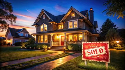 Night Photography: Sold House, Dream Home, Real Estate, Luxury Property, Evening Illumination