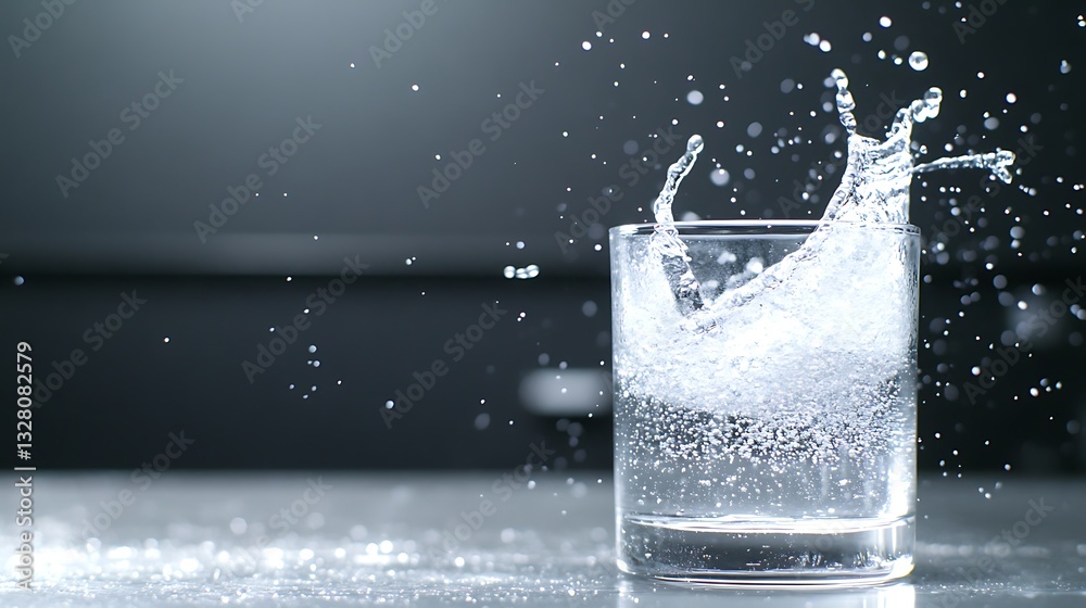 Aufkleber a glass of water splashes dramatically, creating a captivating effect with droplets flying.