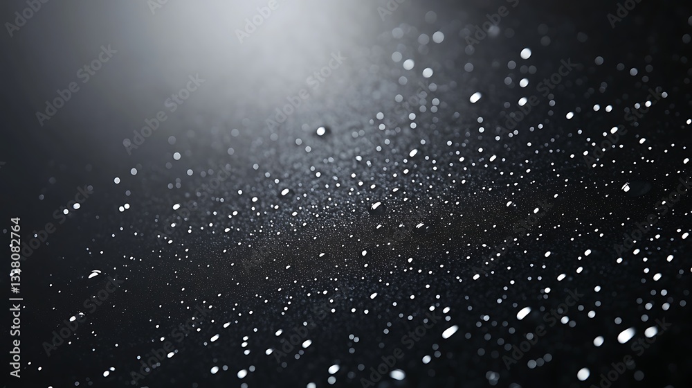 Poster abstract image of sparkling droplets in a dark background with soft light.