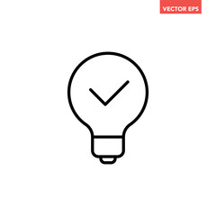 Single black brilliant idea line icon, simple shinning lightbulb flat design illustration pictogram, infographic vector for app web banner button ui interface elements isolated on white background