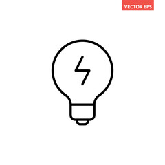 Single black charging lightbulb line icon, simple smart tech light flat design illustration pictogram, infographic vector for app web banner button ui interface elements isolated on white background