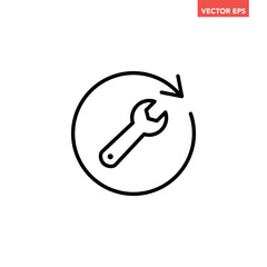Single black repair update line wrench tool arrow cycle icon, simple flat design vector pictogram, infographic interface elements for app logo web button ui ux isolated on white background