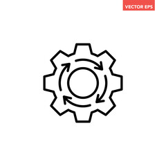 Black single round reset system line icon, simple cog wheel process circle flat design vector pictogram, infographic interface elements for app logo web button ui ux isolated on white background
