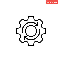Obraz premium Black single round reset system line icon, simple cog wheel process circle flat design vector pictogram, infographic interface elements for app logo web button ui ux isolated on white background