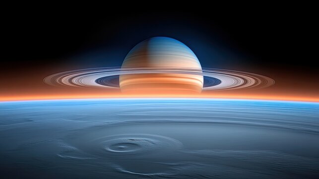Majestic Planet Saturn Surrounded by Rings with Colorful Atmosphere and Soft Cloud Layers