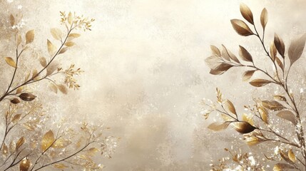 Fototapeta premium Golden and Brown Leaves on Beige Textured Background