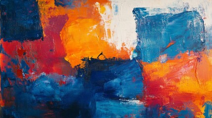 Fototapeta premium Abstract Painting with Vibrant Blue Orange and Red Brushstrokes