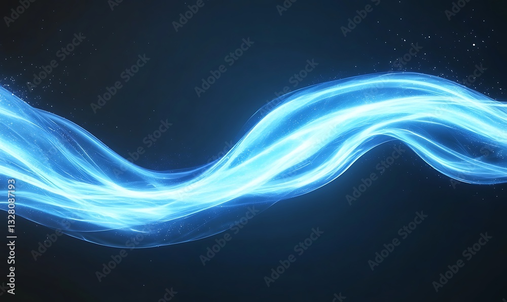 Leinwandbilder Flowing blue light waves against a dark background create a dynamic visual effect.