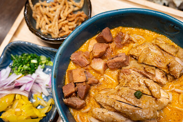 Thai food, Khao Soi Recipe, Khao Soi, Khao Soi Kai, Thai Noodles Khao Soi, Chicken and Pork Curry, Northern Thai food concept