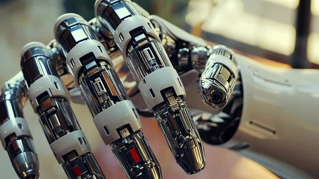 Advanced robotic hand showcasing intricate design and functionality in a futuristic setting
