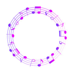 Colorful musical round border, music notes frame, vector illustration.