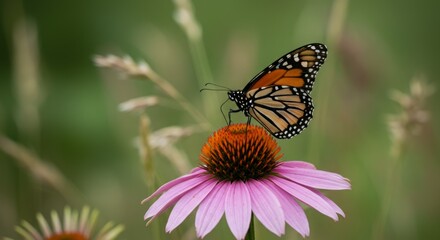 Obraz premium Monarch butterfly on a purple coneflower