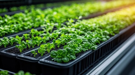 Indoor greenhouse featuring rows of leafy vegetables grown vertically for sustainable farming and fresh produce harvest