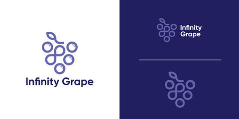 combination logo of wine and infinity, connection, fresh drink logo, loop, fruit, symbol, icon, creative idea.