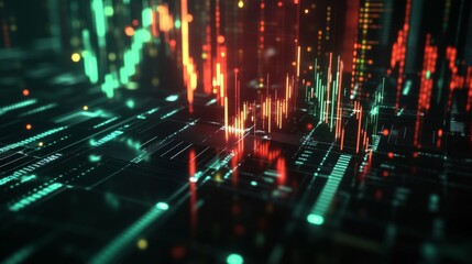 Obraz premium Abstract Digital Data Network Visualization with Glowing Red and Green Lines