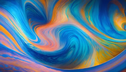 colorful abstract art work with swirling blue, orange, and yellow patterns