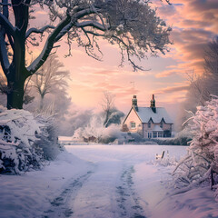 Cozy British Countryside Home Amidst Snow-kissed Landscape During Wintertime