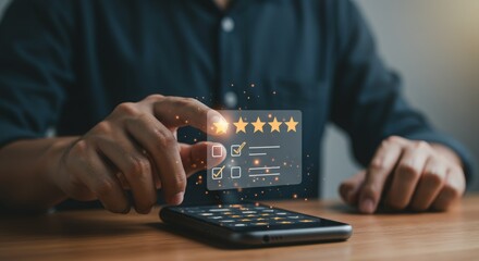 Fototapeta premium Man giving a five-star rating.