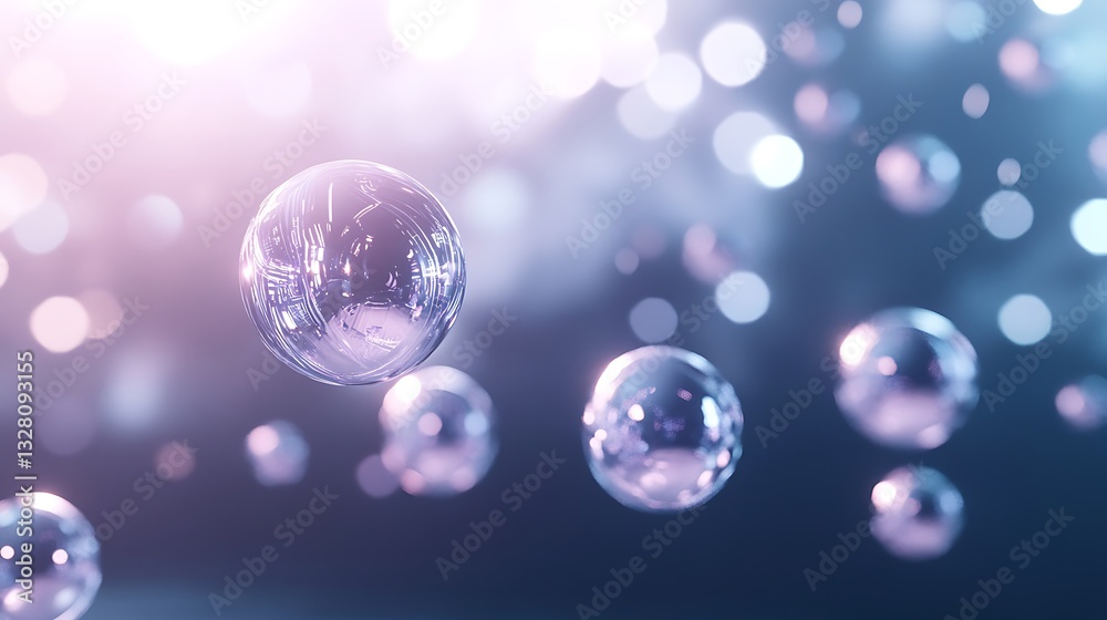 Aufkleber floating bubbles create a dreamy atmosphere with a soft, colorful background.