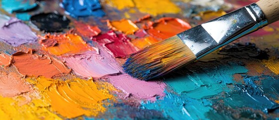 Obraz premium Vibrant Palette: A Close-Up of Oil Paints and Brush