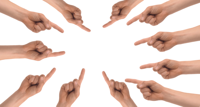 Hands Pointing Towards a Central Area on Transparent Background