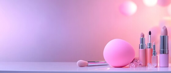Naklejka premium Blush Pink Makeup Cosmetics and Beauty Products
