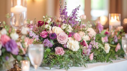 Elegant Purple Pink White Wedding Floral Centerpiece