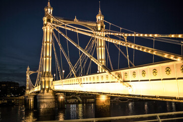 London, UK - September 14, 2023: Long Exposure shot of light Albert Bridge at night