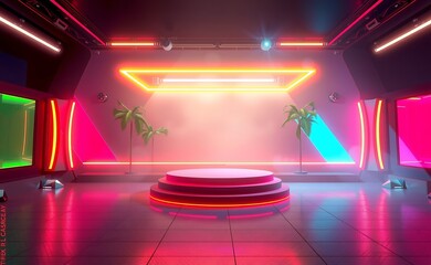esports stage with cyberpunk vr setup and neon background 3d render