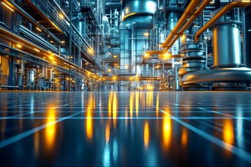 Fototapeta premium Industrial Interior with Pipes and Equipment in Modern Factory Setting
