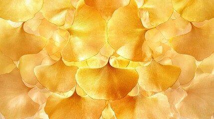 Elegant gold Ginkgo leaves forming a symmetrical pattern on a soft gradient background.