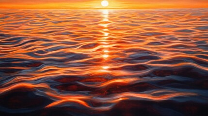 Fototapeta premium Orange Sunset Over Calm Ocean Water