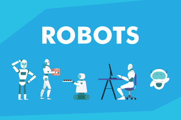 Futuristic Robots and AI Technology – Automation and Robotics 2d flat vector illustrations