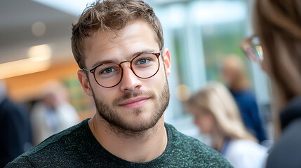 Phd student organizing a poster presentation university campus academic event indoor environment close-up view student engagement