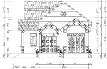 Fototapeta premium simple house architectural design illustration vector sketch with size scale