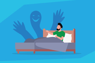 Obraz premium Dreams and Imagination – Surreal Nighttime Experience 2d flat vector illustrations