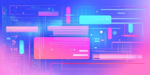 Abstract neon digital design showcasing geometric shapes and vibrant colors prominently displayed