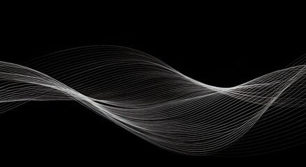 Abstract waves of thin lines on black - calm movement - website background or presentation. © DhanaStudio