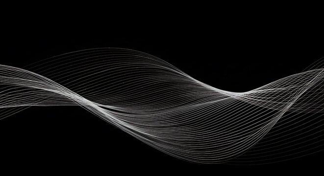 Abstract waves of thin lines on black - calm movement - website background or presentation.