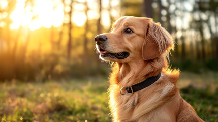  Golden Retriever Dog In Forest Nature Scene