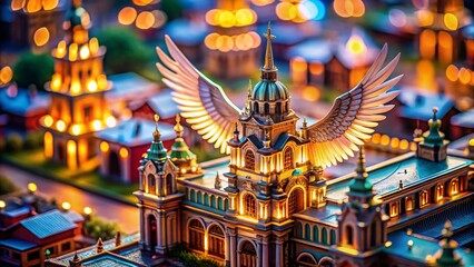 Fototapeta premium Miniature Wings Design: Whimsical Architectural Model with Tiny, Detailed Wings