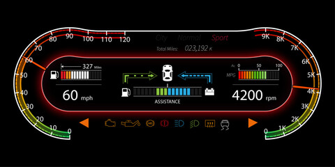 Dial Cluster SPORT. Mode - Dial Cluster Template for dashboard mockups using a high quality dial cluster vector